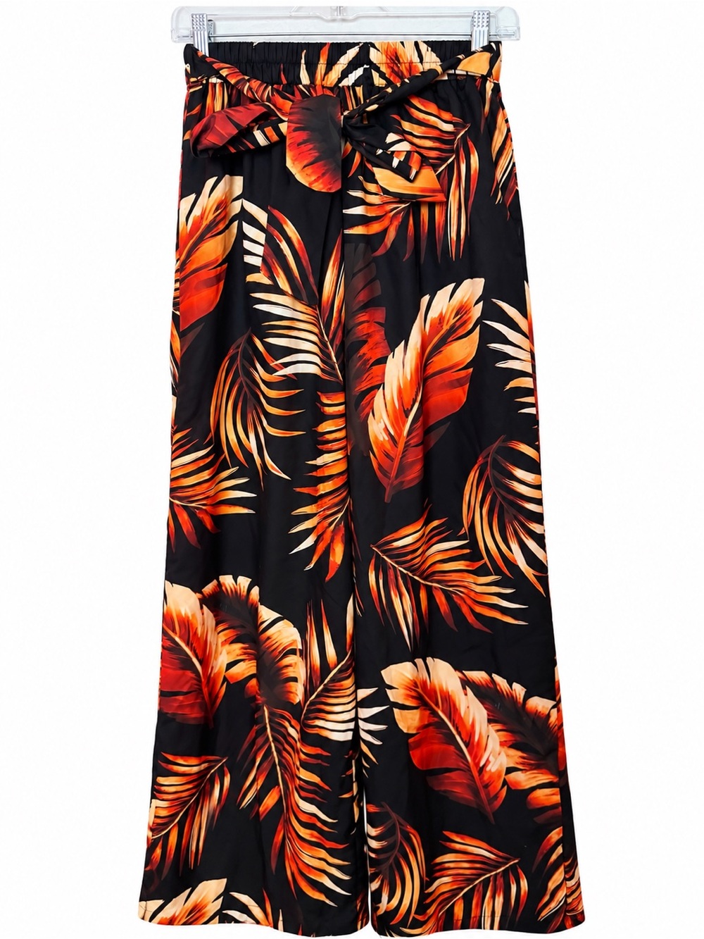 SHEIN Black Swim Cover-Up Pants with Orange and Cream Tropical Leaves